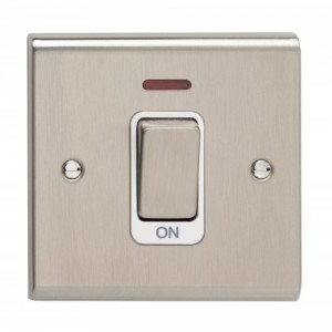 Deta SD1300PSSW Slimline Decor Stainless Steel Screwed DP Control Switch With Neon, Metal Capped Rocker & White Insert On 1 Gang Plate 50A