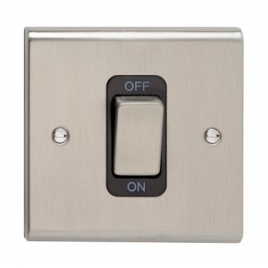 Deta SD1300SSB Slimline Decor Stainless Steel Screwed DP Control Switch With Metal Capped Rocker & Black Insert On 1 Gang Plate 50A