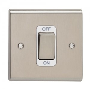 Deta SD1300SSW Slimline Decor Stainless Steel Screwed DP Control Switch With Metal Capped Rocker & White Insert On 1 Gang Plate 50A