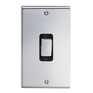 Deta SD1301CHB Slimline Decor Chrome Screwed DP Control Switch With Metal Capped Rocker & Black Insert On Large 2 Gang Vertical Plate 50A