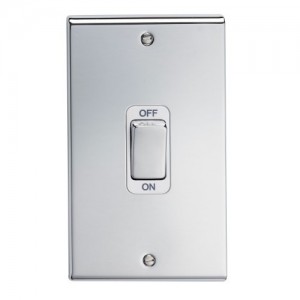 Deta SD1301CHW Slimline Decor Chrome Screwed DP Control Switch With Metal Capped Rocker & White Insert On Large 2 Gang Vertical Plate 50A