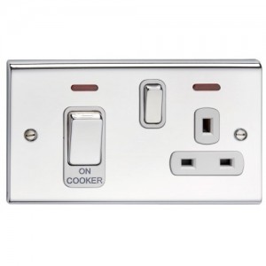 Deta SD1302PCHW Slimline Decor Chrome Screwed Double Pole Cooker Control Unit With Main Isolation Switch, 13A Switchsocket & White Inserts 45A
