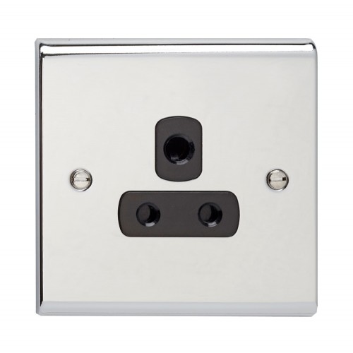Deta SD1331CHB Slimline Decor Chrome Screwed 1 Gang Unswitched Socket With Black Insert 5A