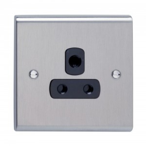 Deta SD1331SSB Slimline Decor Stainless Steel Screwed 1 Gang Unswitched Socket With Black Insert 5A