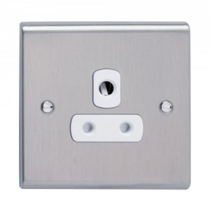 Deta SD1331SSW Slimline Decor Stainless Steel Screwed 1 Gang Unswitched Socket With White Insert 5A