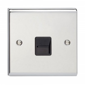 Deta SD1352CHB Slimline Decor Chrome Screwed Single BT Master Telephone Socket With Black Insert