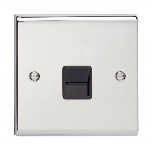 Deta SD1352CHB Slimline Decor Chrome Screwed Single BT Master Telephone Socket With Black Insert