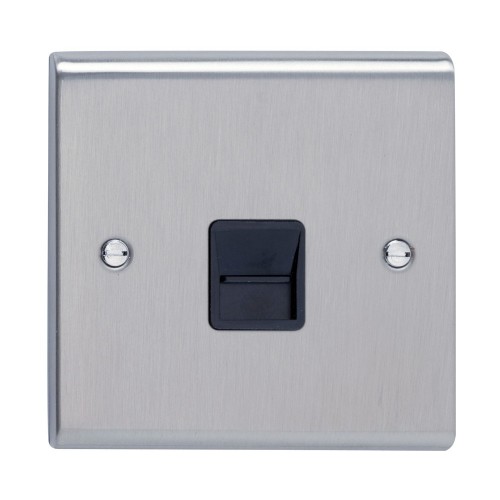 Deta SD1352SSB Slimline Decor Stainless Steel Screwed Single BT Master Telephone Socket With Black Insert