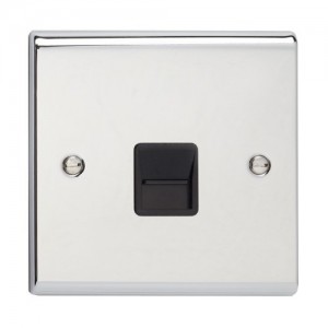 Deta SD1353CHB Slimline Decor Chrome Screwed Single BT Secondary Telephone Socket With Black Insert