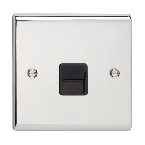 Deta SD1353CHB Slimline Decor Chrome Screwed Single BT Secondary Telephone Socket With Black Insert