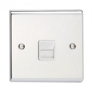 Deta SD1353CHW Slimline Decor Chrome Screwed Single BT Secondary Telephone Socket With White Insert