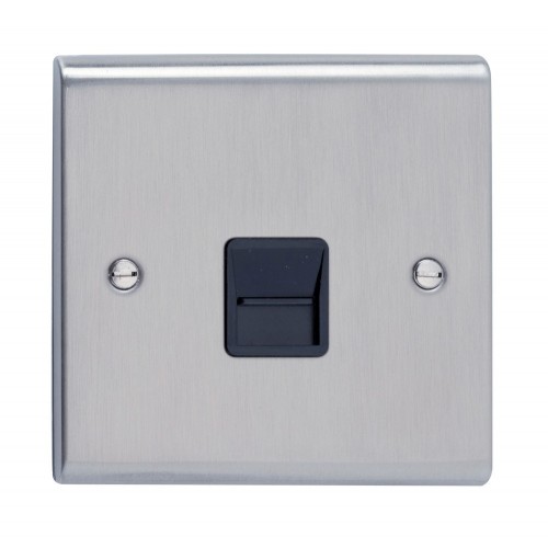 Deta SD1353SSB Slimline Decor Stainless Steel Screwed Single BT Secondary Telephone Socket With Black Insert