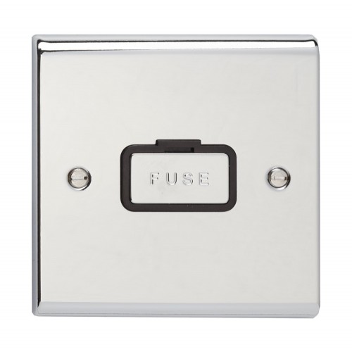 Deta SD1360CHB Slimline Decor Chrome Screwed Unswitched Fused Connection Unit With Metal Capped Fuse Carrier Cover & Black Insert 13A