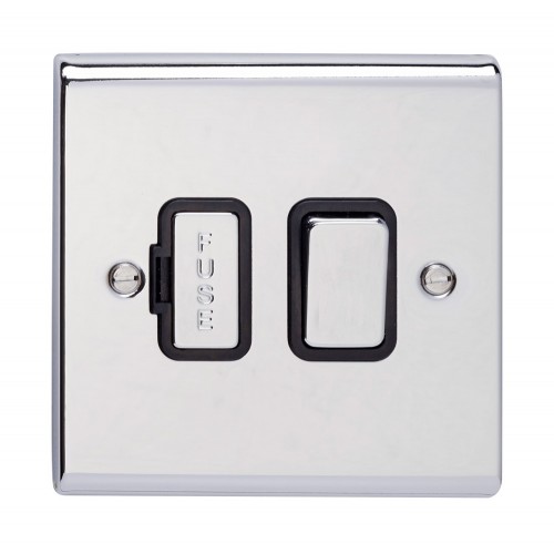 Deta SD1370CHB Slimline Decor Chrome Screwed Double Pole Switched Fused Connection Unit With Metal Capped Rocker + Fuse Carrier Cover & Black Insert