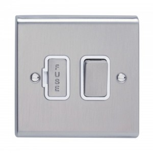 Deta SD1370SSW Slimline Decor Stainless Steel Screwed Double Pole Switched Fused Connection Unit With Metal Capped Rocker + Fuse Cover & White Insert
