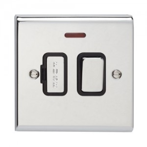 Deta SD1371CHB Slimline Decor Chrome Screwed Double Pole Switched Fused Connection Unit With Neon, Metal Capped Rocker + Fuse Cover & Black Insert 13A