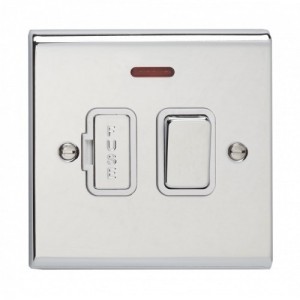 Deta SD1371CHW Slimline Decor Chrome Screwed Double Pole Switched Fused Connection Unit With Neon, Metal Capped Rocker + Fuse Cover & White Insert 13A