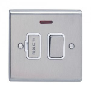 Deta SD1371SSW Slimline Decor Stainless Steel Screwed Double Pole Switched Fused Connection Unit With Neon, Capped Rocker + Fuse Cover & White Insert