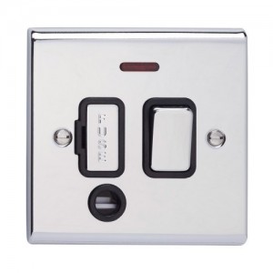 Deta SD1373CHB Slimline Decor Chrome Screwed Double Pole Switched Fused Connection Unit With Neon, Front Flex Outlet & Black Insert 13A