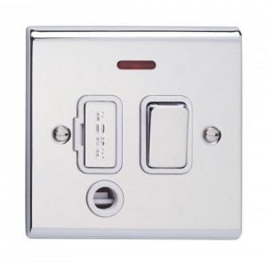 Deta SD1373CHW Slimline Decor Chrome Screwed Double Pole Switched Fused Connection Unit With Neon, Front Flex Outlet & White Insert 13A