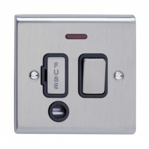 Deta SD1373SSB Slimline Decor Stainless Steel Screwed Double Pole Switched Fused Connection Unit With Neon, Front Flex Outlet & Black Insert 13A