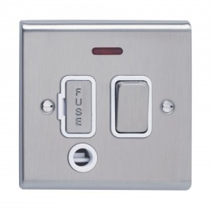 Deta SD1373SSW Slimline Decor Stainless Steel Screwed Double Pole Switched Fused Connection Unit With Neon, Front Flex Outlet & White Insert 13A