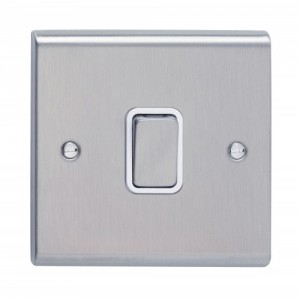 Deta SD1390SSW Slimline Decor Stainless Steel Screwed DP Control Switch With Metal Capped Rocker & White Insert 20A