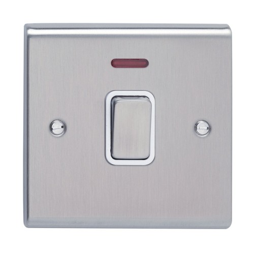 Deta SD1391SSW Slimline Decor Stainless Steel Screwed DP Control Switch With Neon, Metal Capped Rocker & White Insert 20A