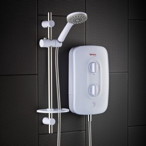 Redring 53533301 RBS7 Bright White Instant Multi Connection Electric Shower With Chrome Riser Rail & Three Mode Shower Head 7.5kW