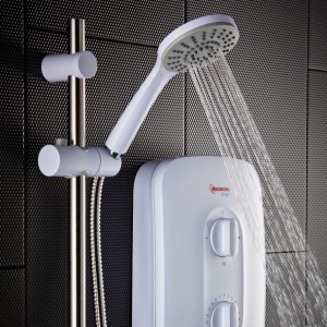 Redring 53533101 RBS9 Bright White Instant Multi Connection Electric Shower With Chrome Riser Rail & Three Mode Shower Head 9.5kW