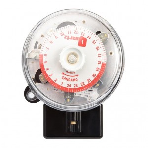 Sangamo Q554.2 Single Pole Single Throw 24 Hour Round Pattern Timeswitch With 2 On + 2 Off Operation, Battery Reserve, 3 Pin Base & Day Omit ON 20A