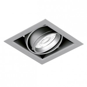 Aurora Lighting EN-MGU101SS EDLMPro Satin Silver Pressed Steel Single Adjustable Square GU10 Recessed Spotlight - Requires Lamp IP20 50W GU10 240V L: 107mm | W: 107mm | Cut-Out: 95mm x 95mm | Recess Depth: 110mm