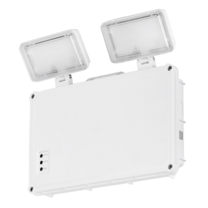 Aurora Lighting EN-EMTS White Polycarbonate Manual Test Non-Maintained Emergency LED Twin Spot Luminaire With 2 x 1.5W Adjustable Heads & Daylight White 6500K LEDs IP65 3W 400Lm 240V Length: 300mm | Width: 47mm | Height: 290mm