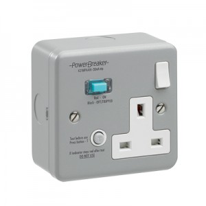 Greenbrook Electrical K21MPAAN-C PowerBreaker Metal RCD Single Switched Socket Active 30mA