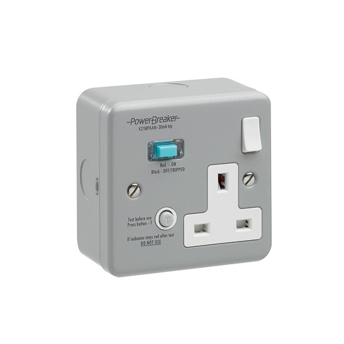 Greenbrook Electrical K21MPAAN-C PowerBreaker Metal RCD Single Switched Socket Active 30mA