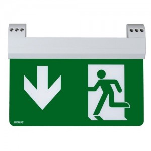 Robus RSS1P5D-01 Swiss White LED Maintained Blade Style Emergency Exit Sign With Daylight White LEDs & Running Man / Down Arrow Legends IP20 1.4W 240V