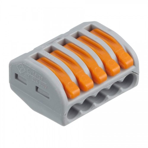 Wago 222-415  Grey 5 Conductor c/w Levers Connector  32A 400V 4kV 4mm