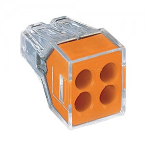 Wago 773-104 Transparent 4 Pole Push Wire Connector With Orange Cover For Junction Boxes (Pack Size 100) 24A 400V 0.75mm² - 2.5mm²