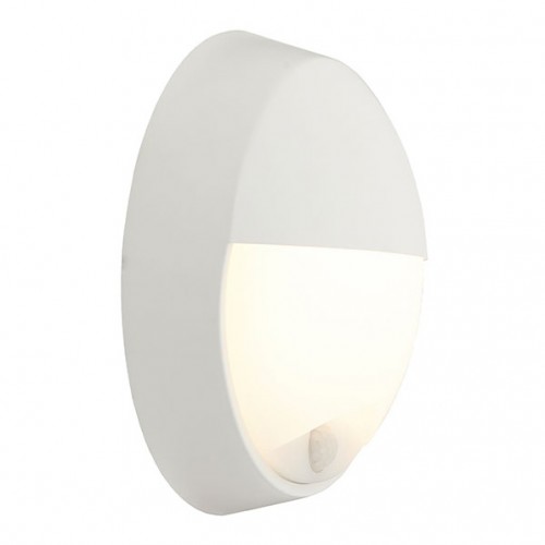 Ansell Lighting AHELED/EW/PIR Helder White Polycarbonate LED Circular 4000K PIR Eyelid IP54 Bulkhead c/w Polyc Opal Diffuser & Driver 14W 1011lm 240V 215mm