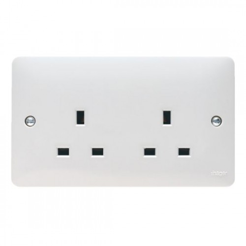 Hager WMS82 Sollysta White Moulded 2 Gang Unswitched Socket With Dual Earth 13A
