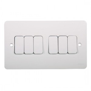 Hager WMPS62 Sollysta White Moulded 6 Gang 2 Way Plateswitch 10AX