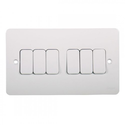 Hager WMPS62 Sollysta White Moulded 6 Gang 2 Way Plateswitch 10AX