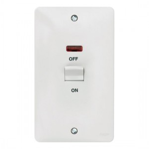 Hager WMDP50VN Sollysta White Moulded DP Control Switch With Neon On Large 2 Gang Vertical Plate 50A