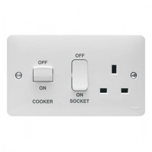 Hager WMCC50 Sollysta White Moulded Double Pole Cooker Control Unit With Main Isolation Switch & 13A Switchsocket 45A