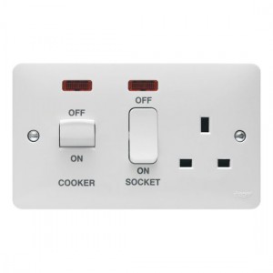 Hager WMCC50N Sollysta White Moulded Double Pole Cooker Control Unit With Main Isolation Switch, 13A Switchsocket & Neons 45A