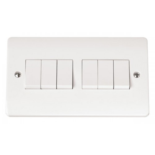 Click CMA105 Mode White Moulded 6 Gang 2 Way Plateswitch 10Ax