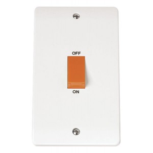 Click CMA202 Mode White Moulded DP Control Switch With Red Rocker On Large 2 Gang Vertical Plate 45A