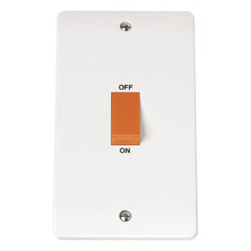 Click CMA202 Mode White Moulded DP Control Switch With Red Rocker On Large 2 Gang Vertical Plate 45A