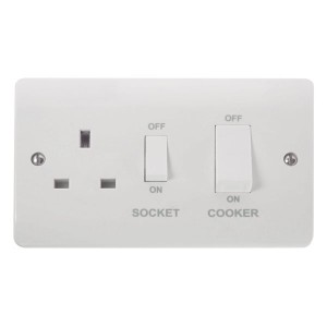 Click CMA504 Mode White Moulded Double Pole Cooker Control Unit With Main Isolation Switch + White Rocker & 13A Switchsocket 45A