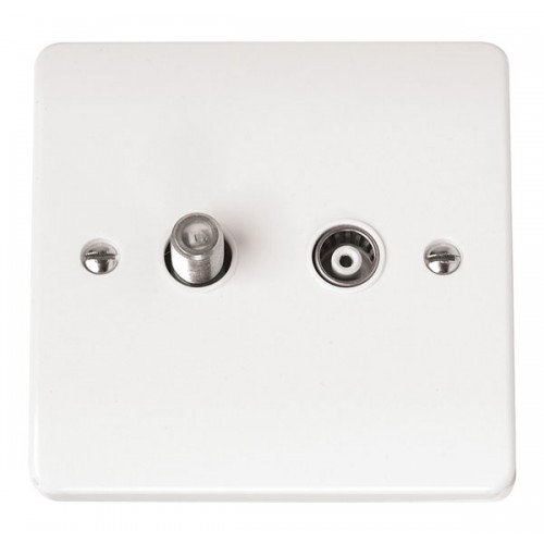 Click CMA170 Mode White Moulded Twin Non-Isolated Co-Axial TV Socket & F-Type Satellite Sockets